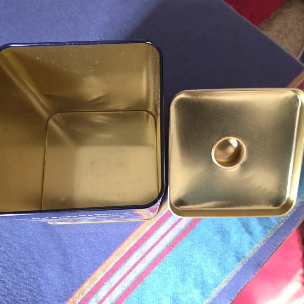 Vintage French Biscuit Tin, Blue and Gold, Top Knob, Les Galette De Pont Aven